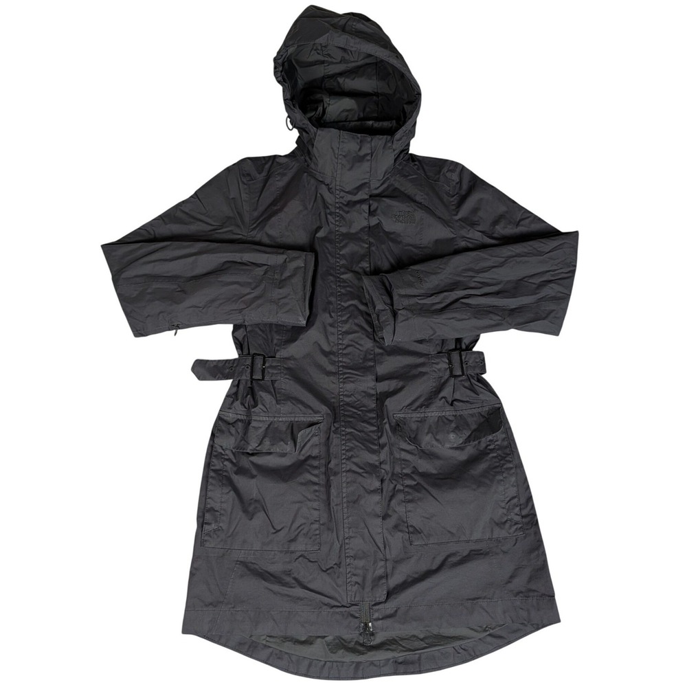 The North Face DryVent Rain Parka Womens Small Black Belted Hooded Excellent